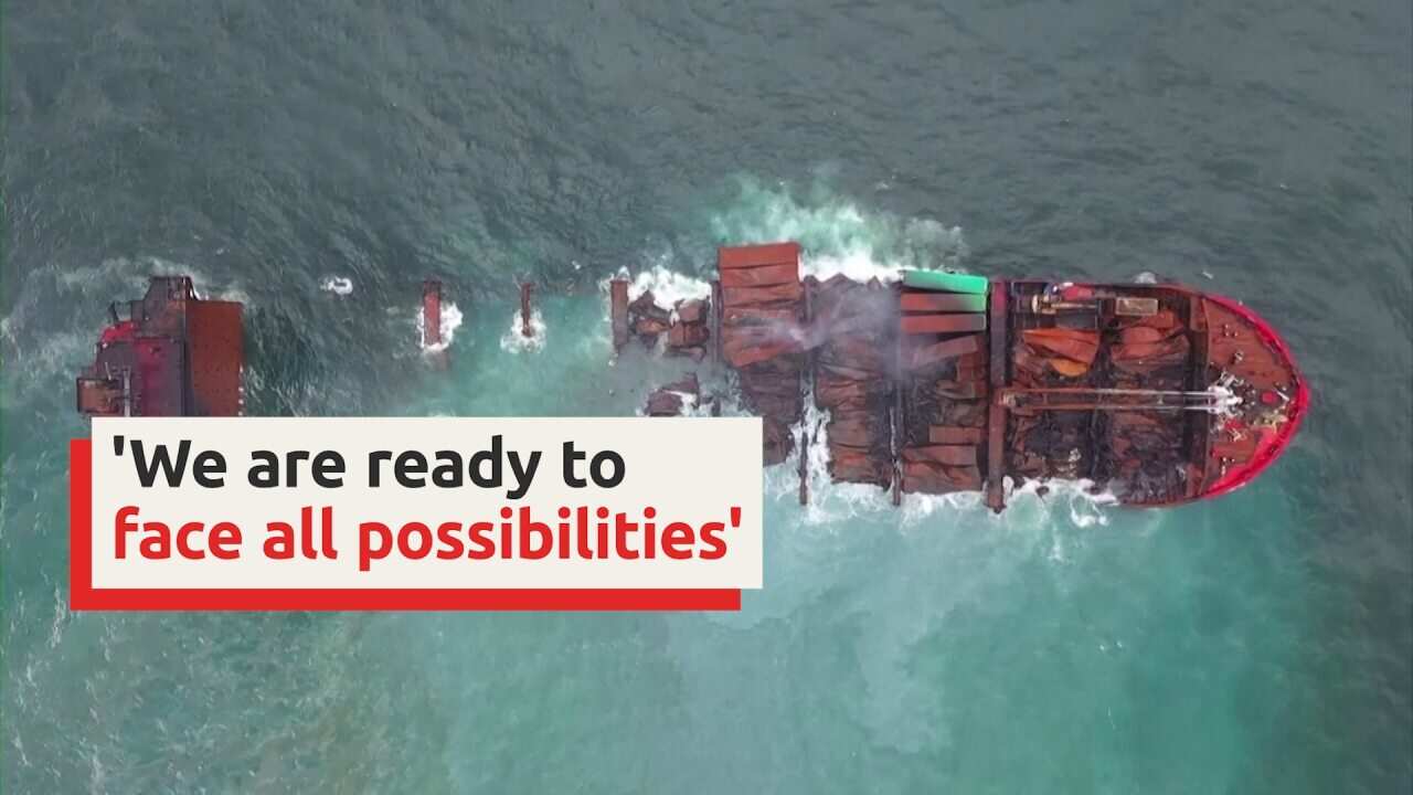 Drone captures images of sunken cargo ship off Sri Lanka coast