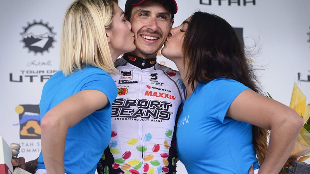 Lachlan Morton after winning the Tour of Utah bicycle race