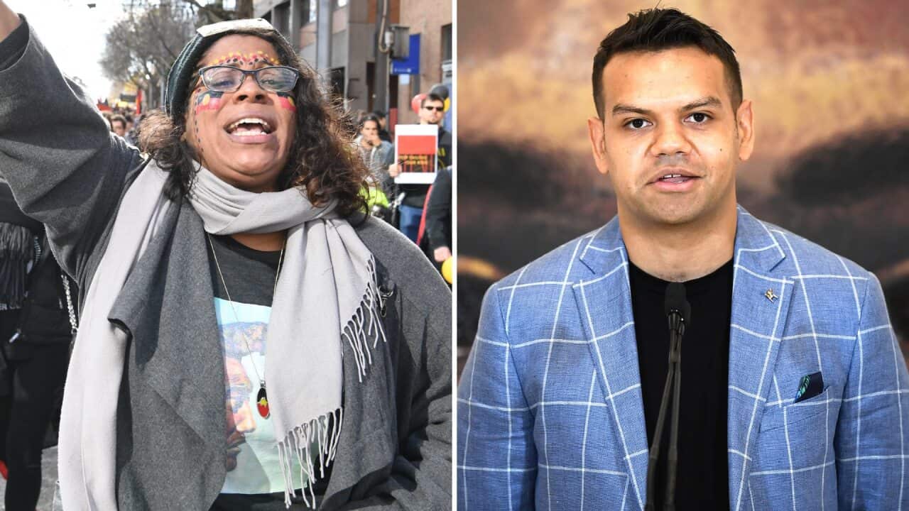 Left: Actor Shareena Clanton at a NAIDOC week march. Right: Actor Meyne Wyatt. The two Aboriginal actors have alleged racism on the Neighbours set.
