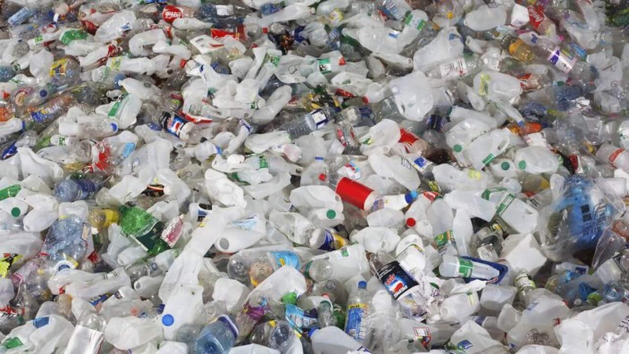 Pile of used plastic bottles
