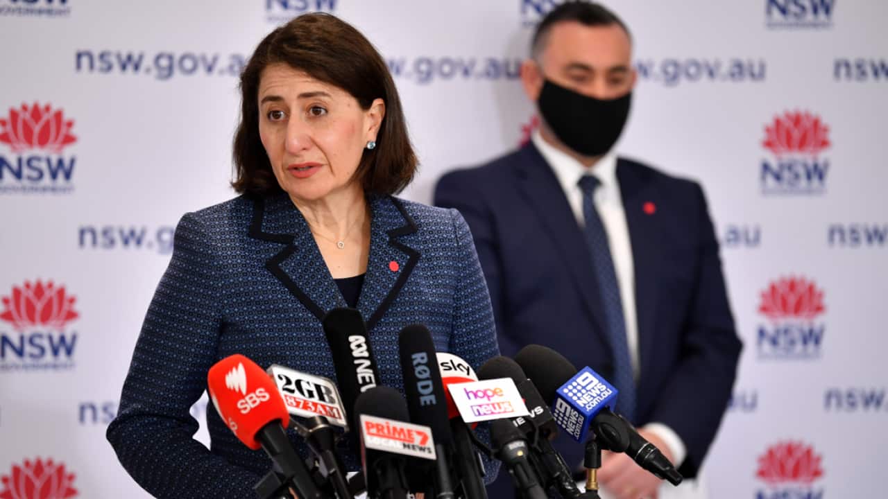 NSW Premier Gladys Berejiklian speaks to the media during a press conference in Sydney.