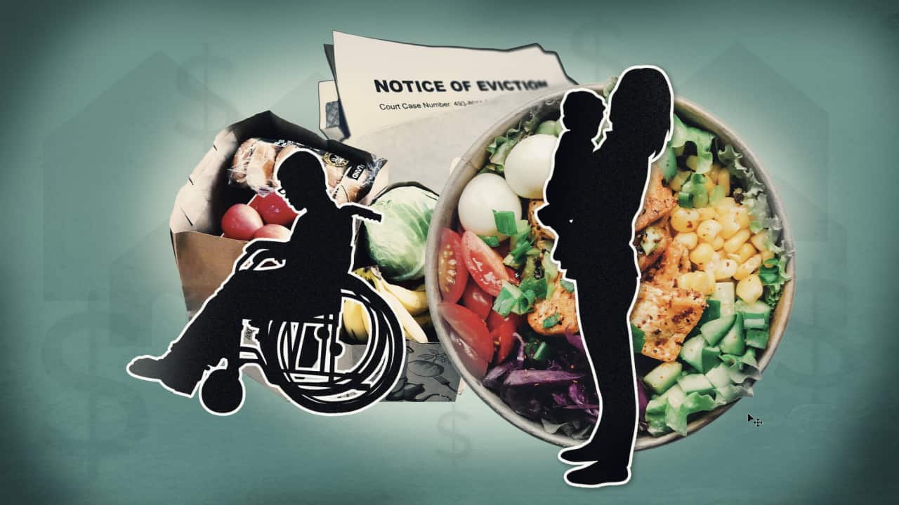 A composite image of healthy food and silhouettes