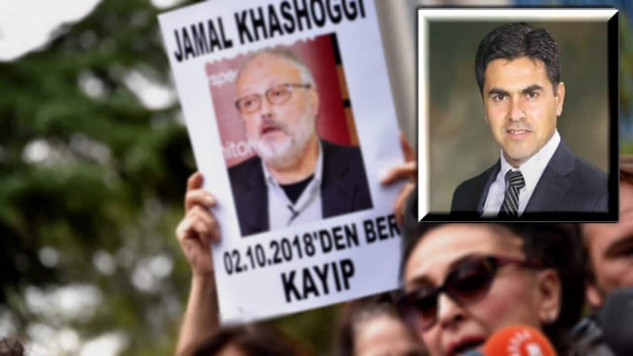 Protestors demonstrate at the Saudi Arabia consulate in Istanbul over the disappearance of Saudi journalist Jamal Khashoggi