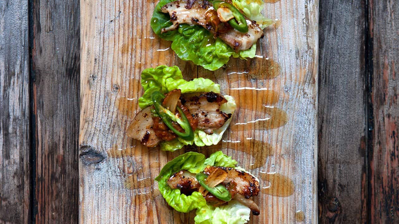 Belly pork with sesame seed dip SBS Food