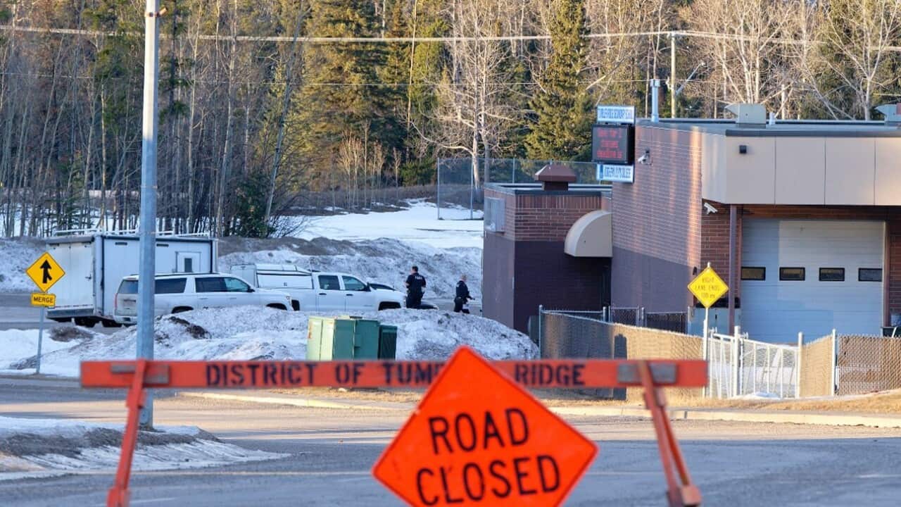 Police block an area near Tumbler Ridge Secondary School in Tumbler Ridge.jpg