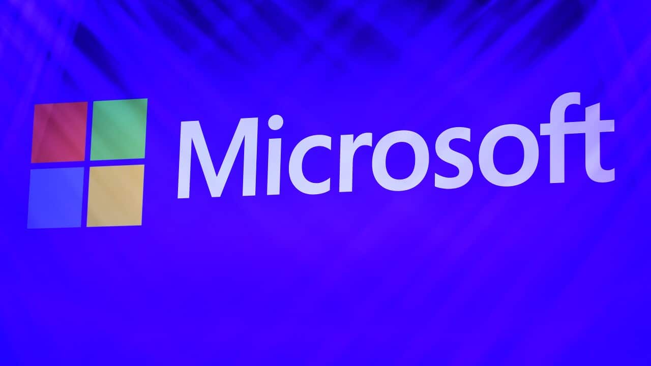 Microsoft logo with a blue background