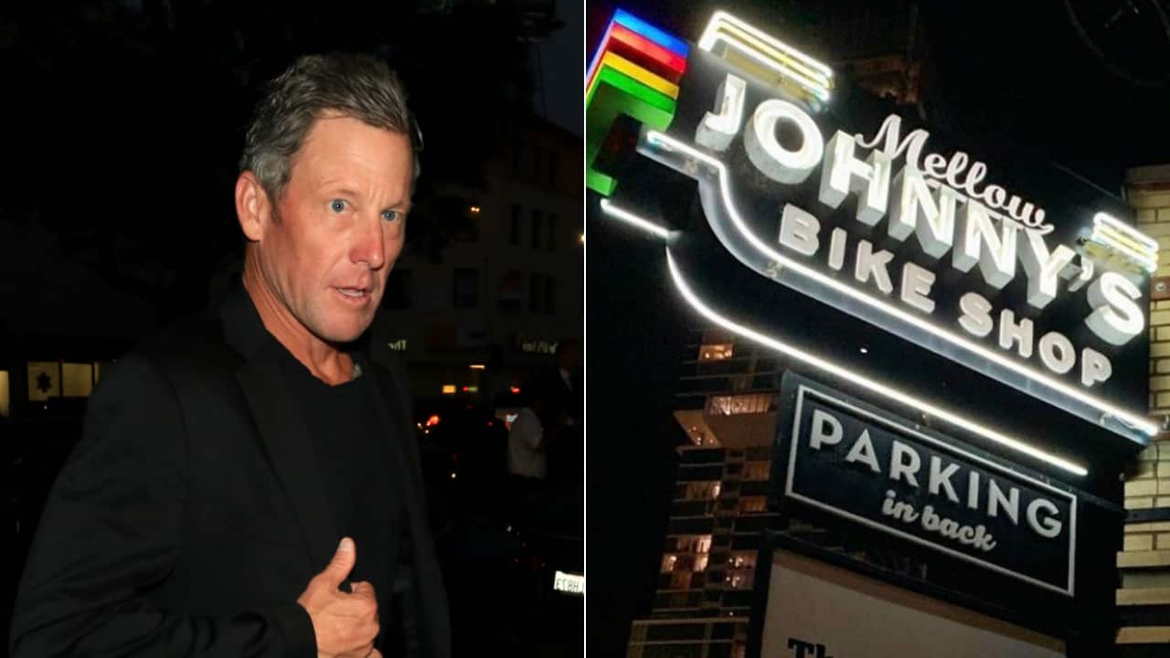 Lance Armstrong (L), Mellow Johnny's Bike Shop