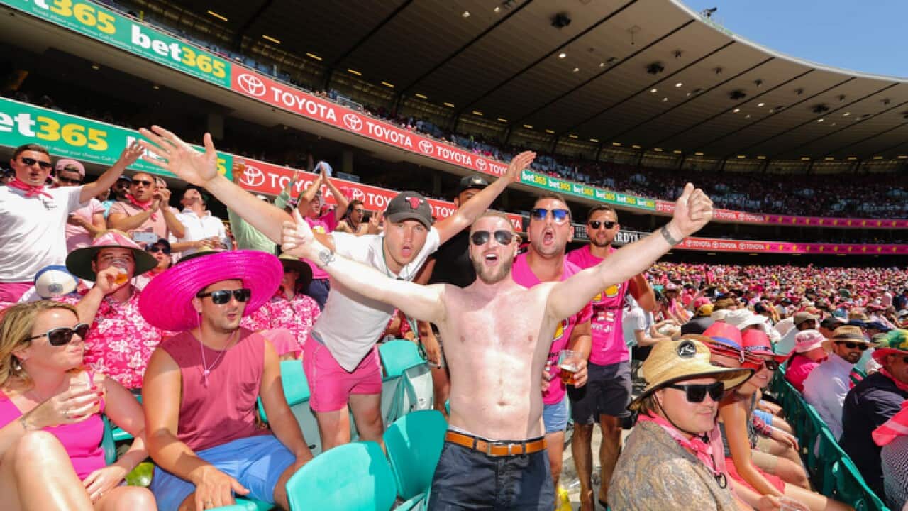 Cricket fans at the 5th Test match between Australia and England at the SCG