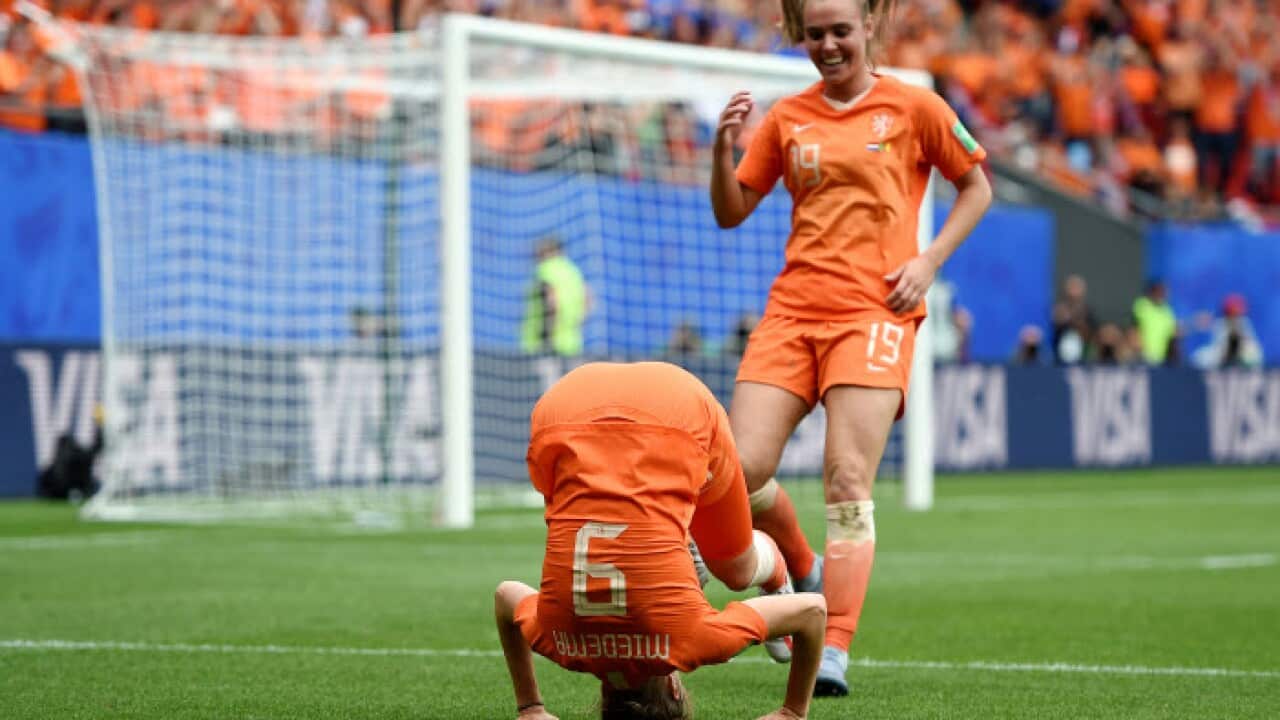 Vivianne Miedema celebrates after breaking the Netherlands’ all-time scoring record (Getty)