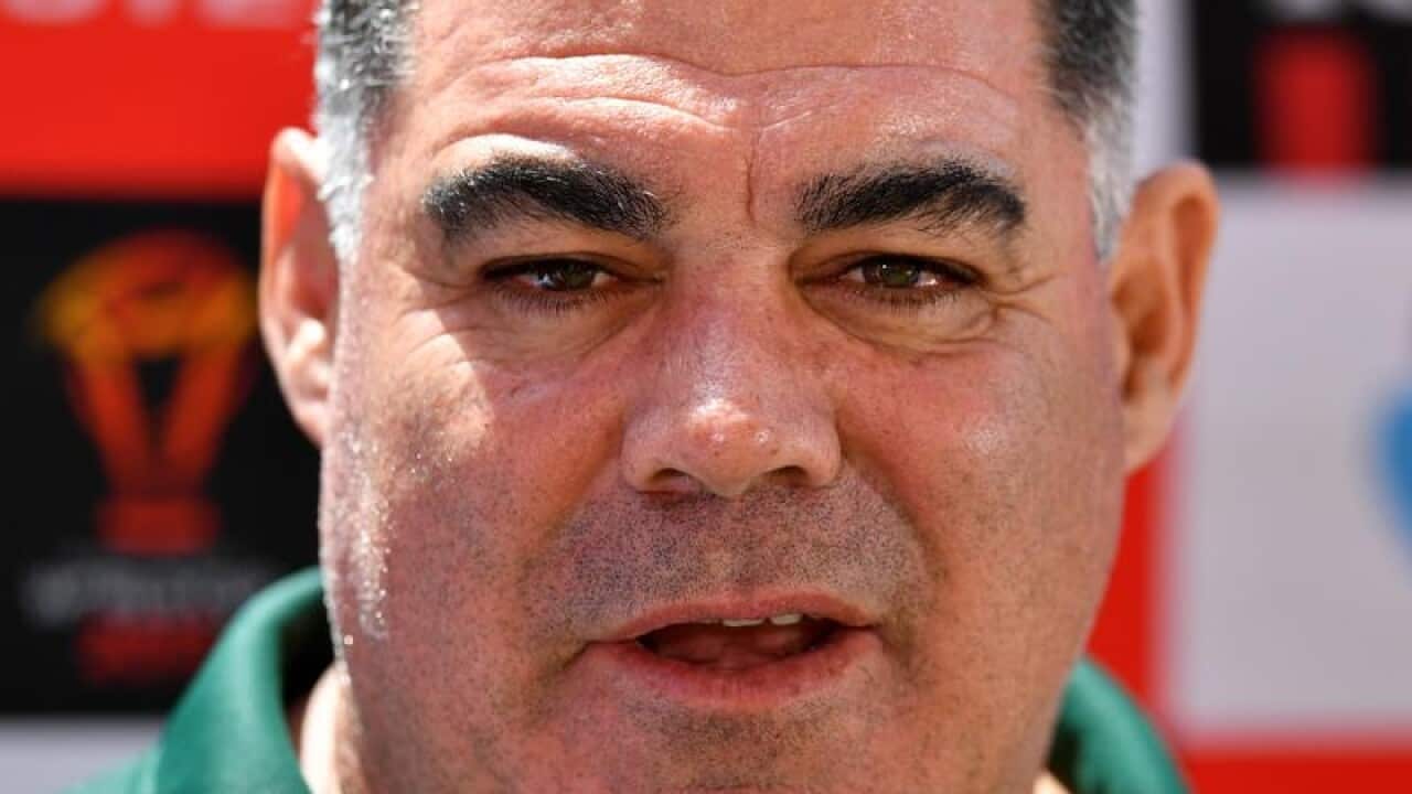Australian coach Mal Meninga speaks to the media.