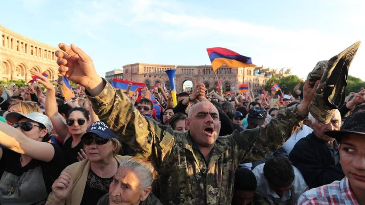 Protesters in the Armenian capital Yerevan.