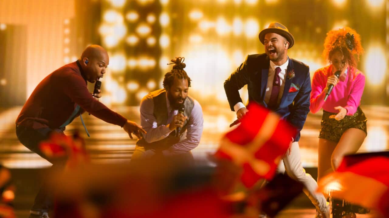 Guy Sebastian performs at the Eurovision 2015 grand final