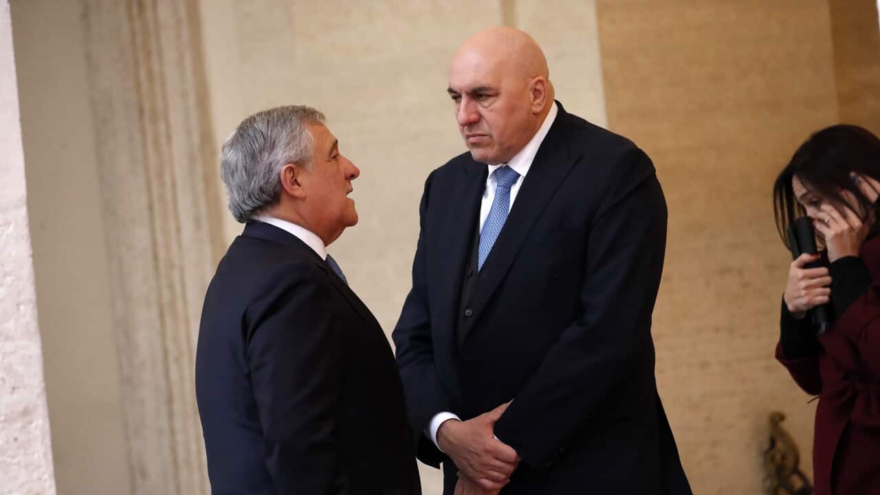 Il ministro degli Esteri Antonio Tajani con il ministro della Difesa Guido Crosetto a Palazzo Chigi.