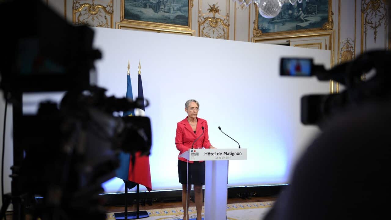 French Prime Minister Elisabeth Borne delivers a press conference after the second round of the legislatives elections