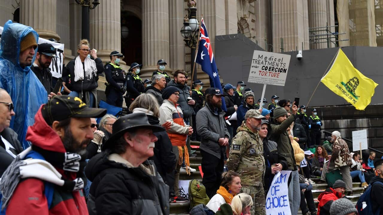 File photo of Protesters outside Victorian State Parliament in Melbourne (File Photo)