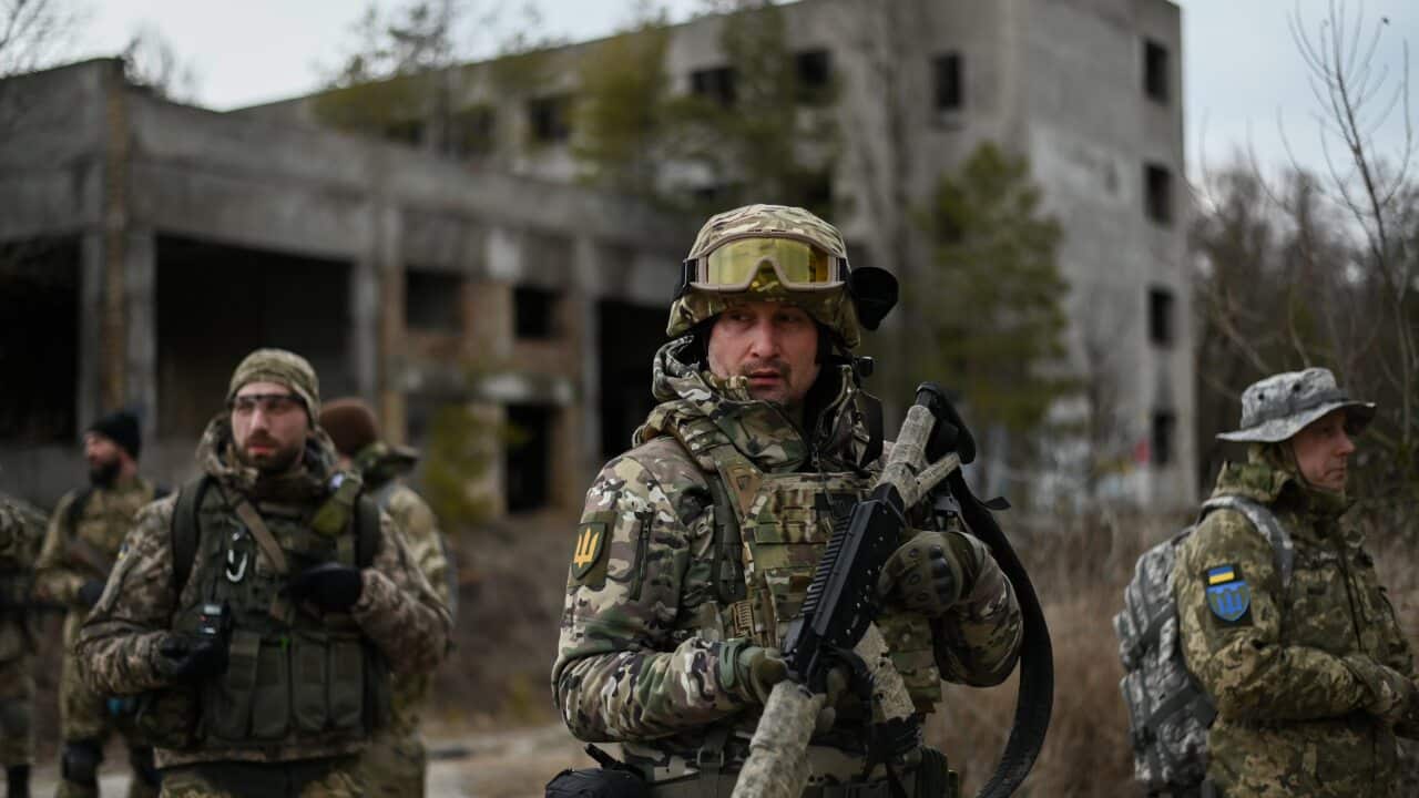 Ukrainian civilian volunteers and reservists of the Kyiv Territorial Defense unit conduct weekly combat training in an abandoned asphalt factory on the outskirts of Kiev, as Russian forces continue to mobilize en masse on the Ukrainian border. Kiev, Ukrai