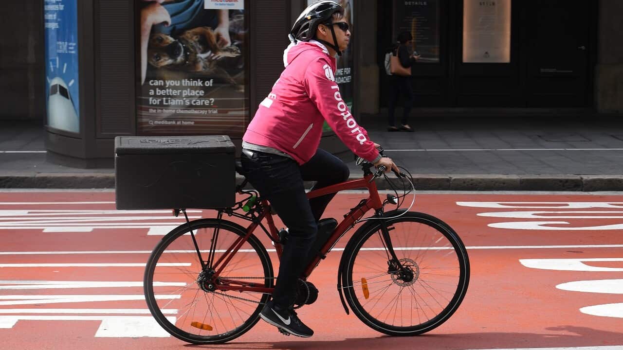 A Foodora delivery bike rider in Sydney.