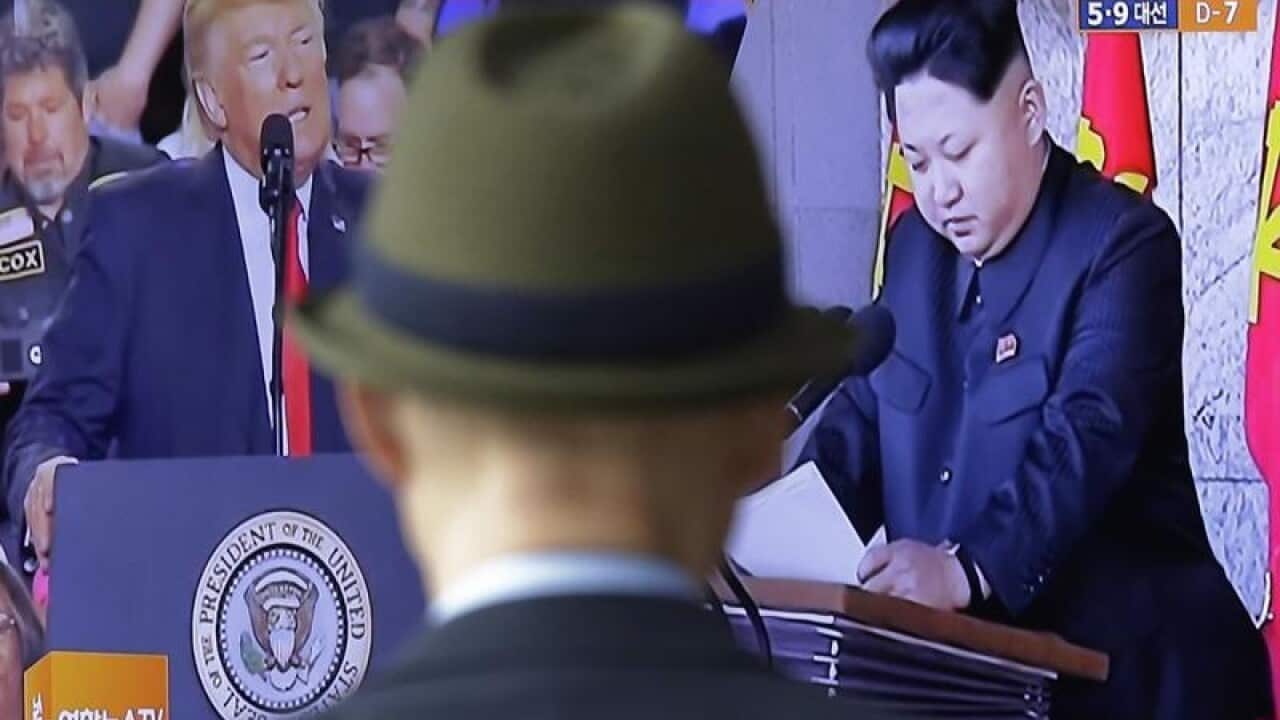 Donald Trump seems circumspect about North and South Korea talks.