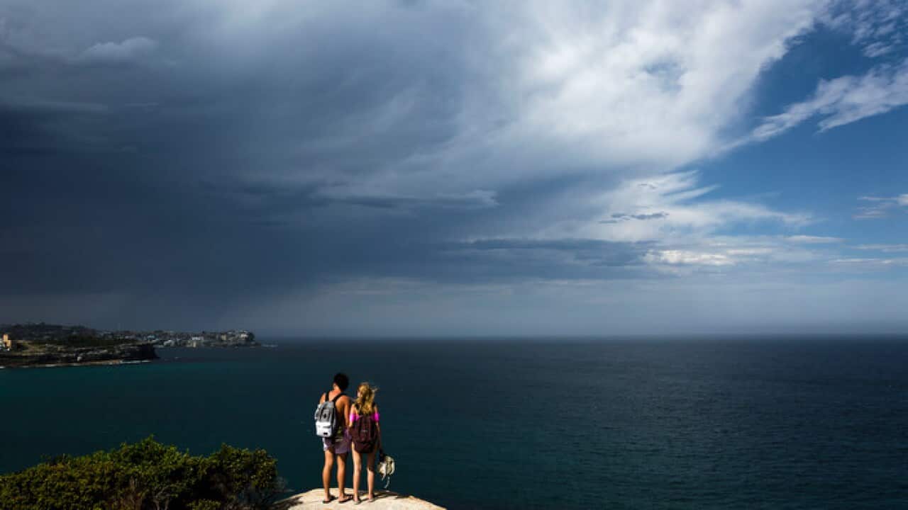 The view over Bronte as an afternoon thunderstorm rolls over Sydney