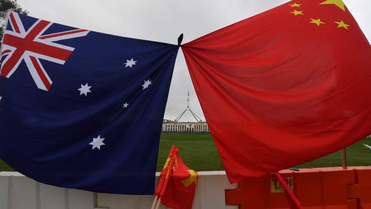 Australian and Chinese flags in Canberra