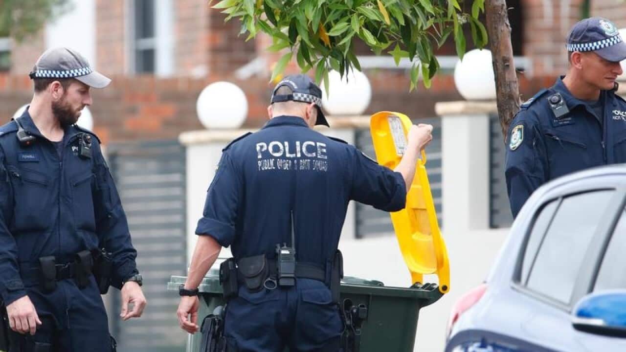 Police officers search for evidence