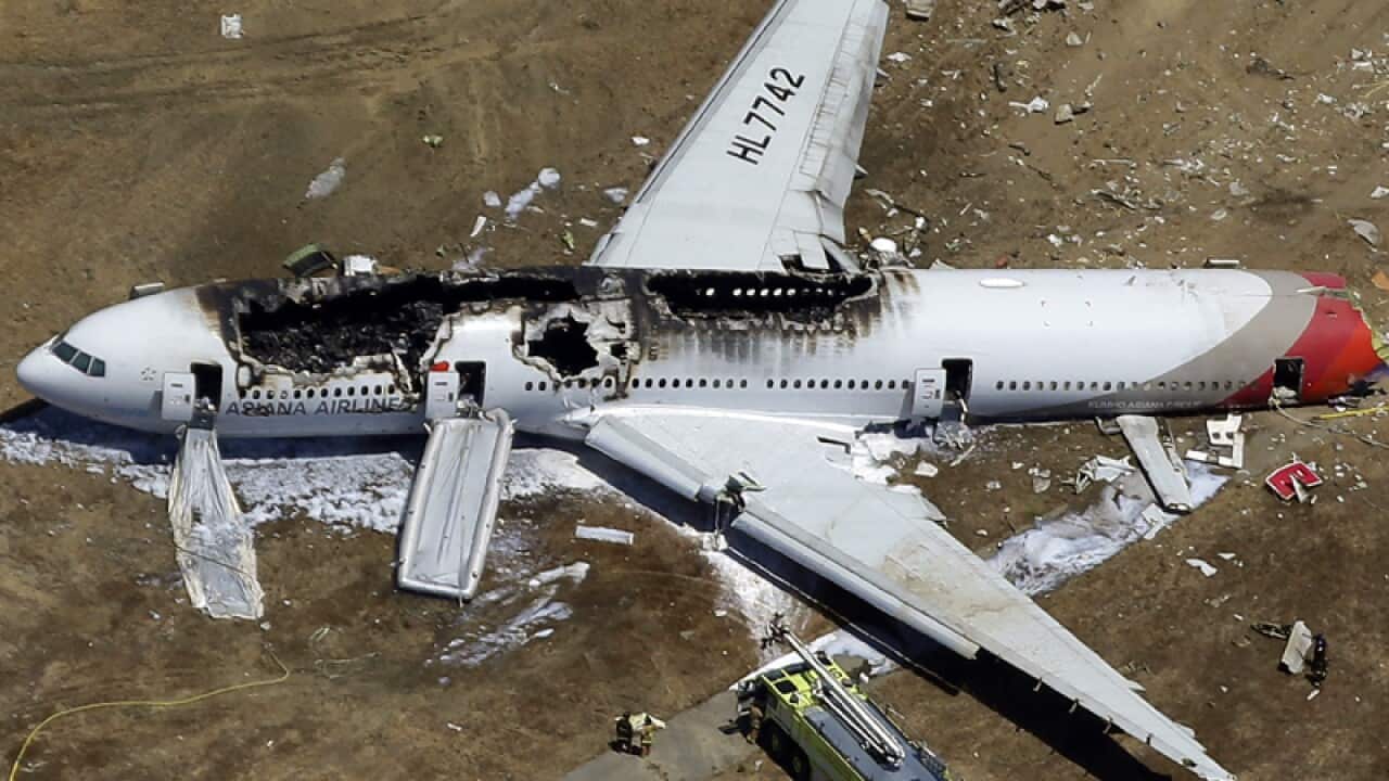The wreckage of Asiana Airlines Flight 214 at San Francisco airport