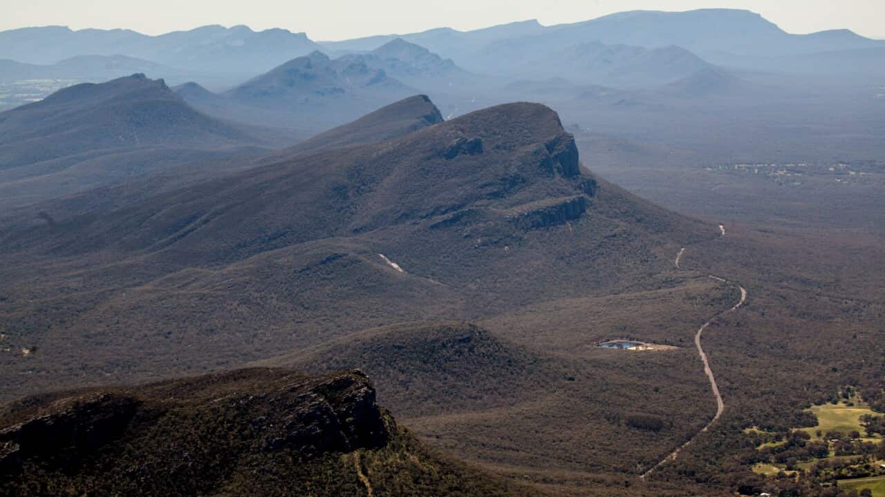Aerial view of the Grampians taken from the south over Dunkeld