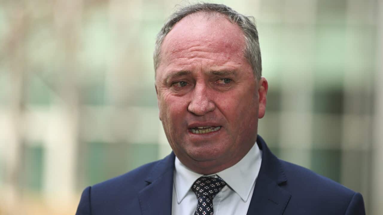 Nationals backbench MP Barnaby Joyce speaks to the media during a press conference at Parliament House in Canberra.