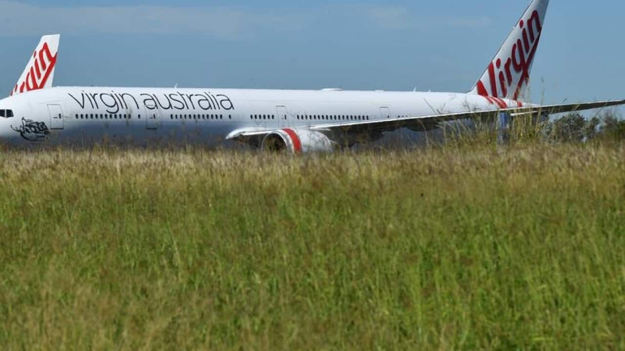 Grounded Virgin Australia aircraft at Brisbane Airport.