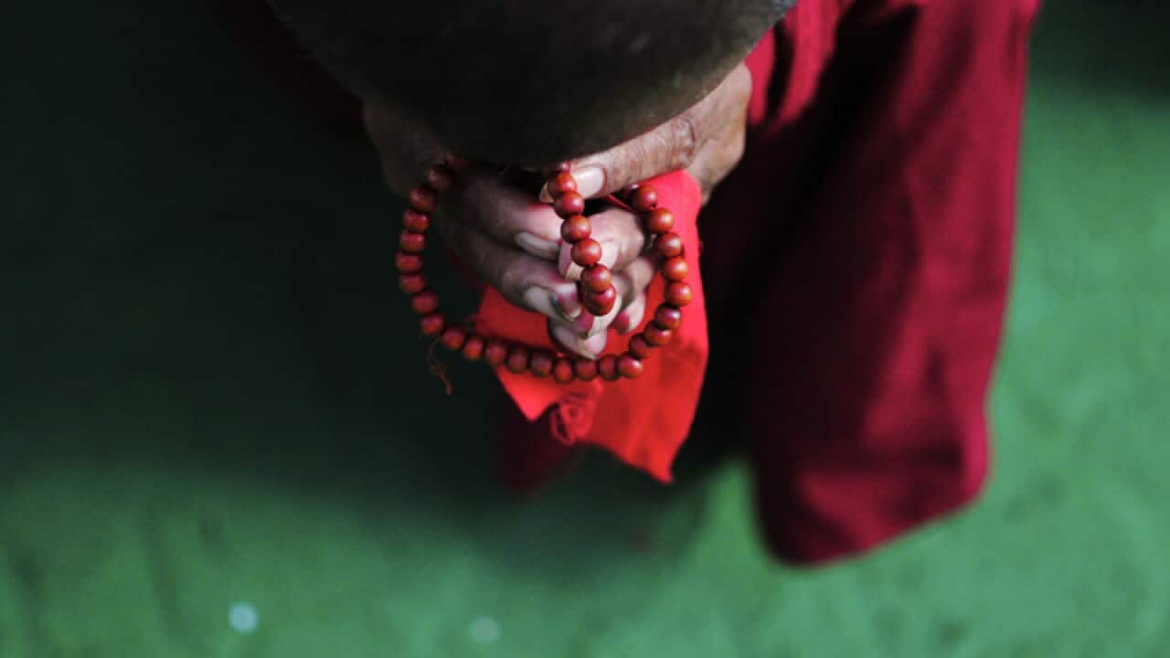 File photo of a Buddhist monk's prayer beads