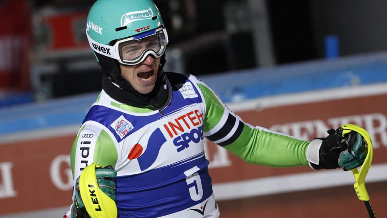 Germany's Felix Neureuther after winning the men's WC slalom, Bormio