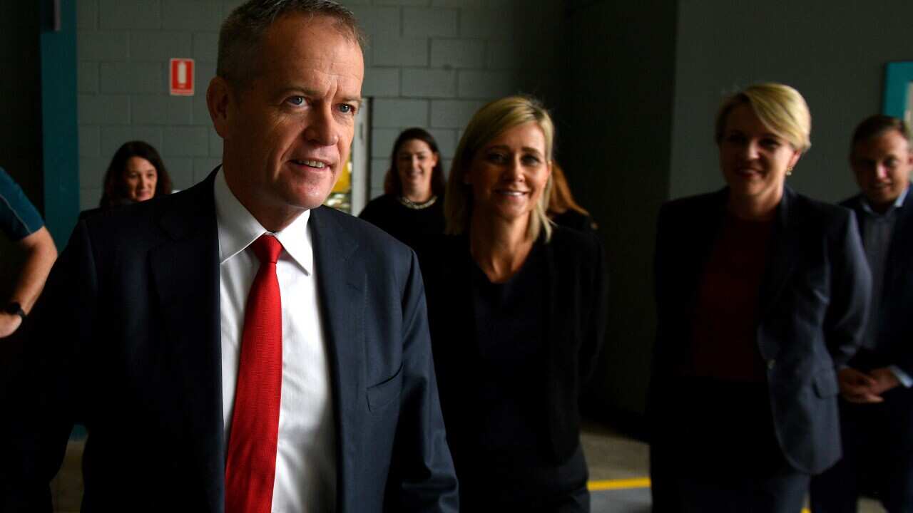 Leader of the Opposition Bill Shorten, Labor candidate for Longman Susan Lamb and Deputy Leader of the Opposition Tanya Plibersek 