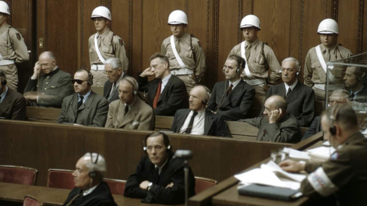 Defendants in their dock at the Nuremberg Trials