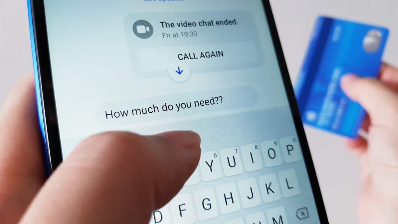 A person typing the words 'How much do you need??' into a smartphone.