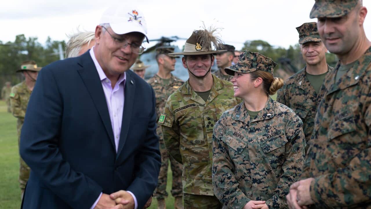 Scott Morrison visits an Australian army barracks in Darwin (AAP)