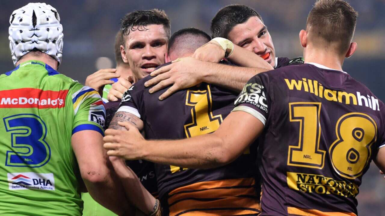 Darius Boyd of the Brisbane Broncos celebrates