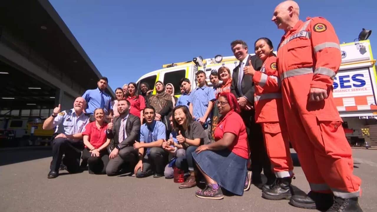 Belmore Boys High School students on a visit with the SES