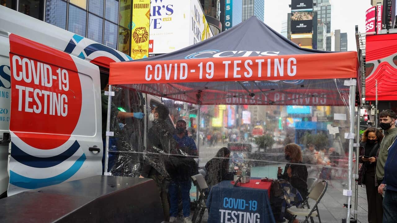A Covid-19 mobile testing site in Times Square, New York City