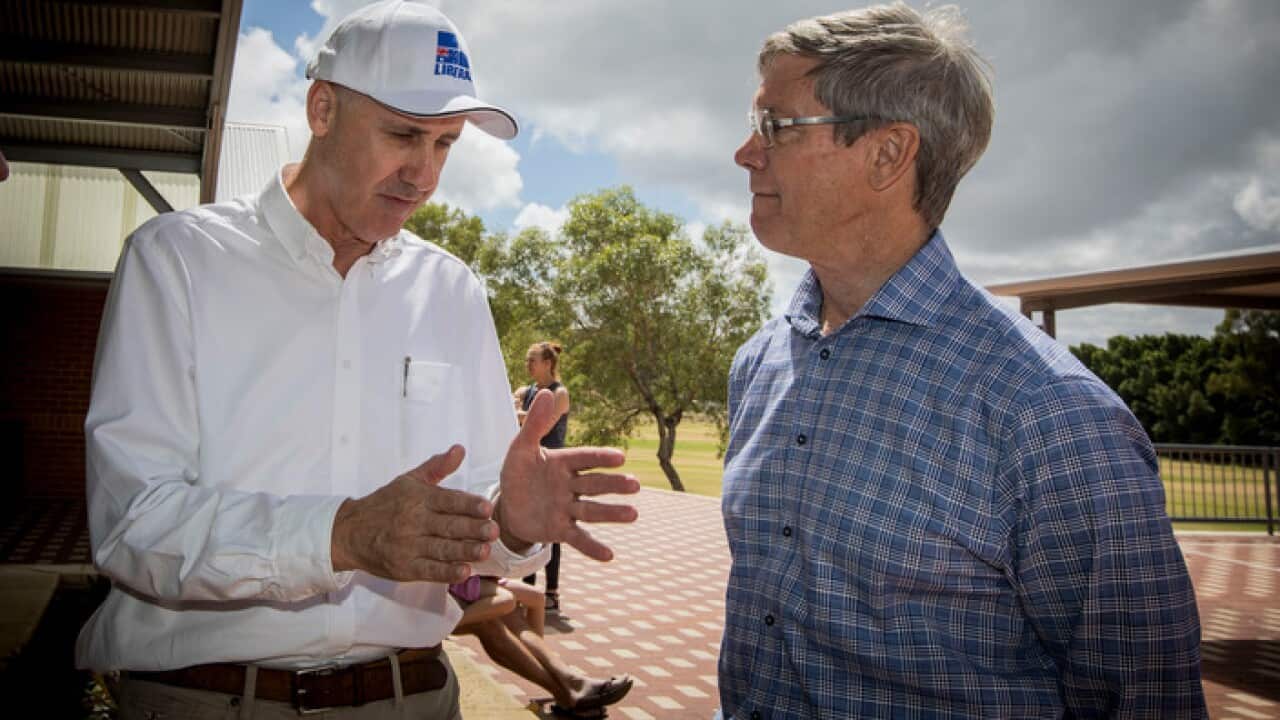Cottesloe winner David Honey, left, and WA Liberal leader Mike Nahan