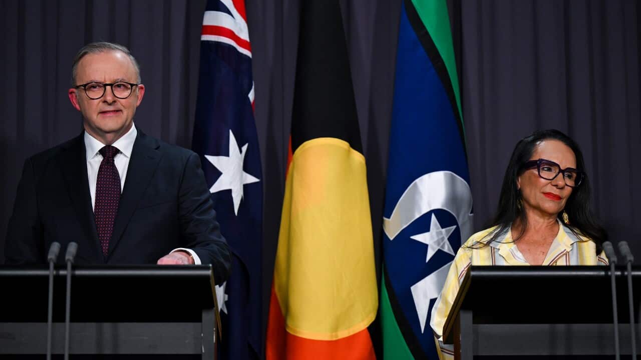 PM Anthony Albanese and Minister for Indigenous Australians Linda Burney address Australians voting on Voice Referendum in October 2023