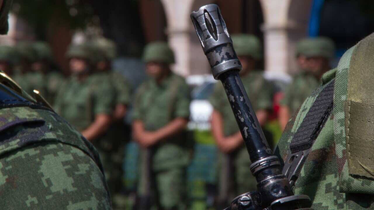 Mexican soldiers standing guard.