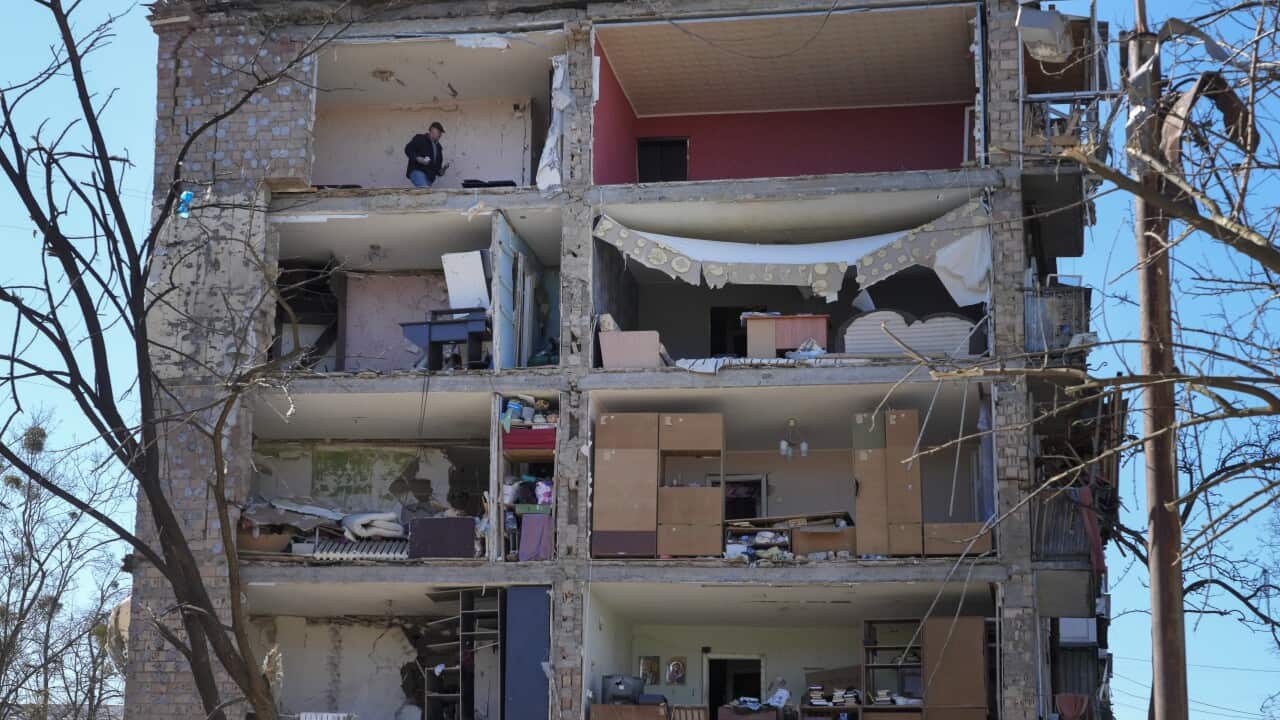 Apartments ruined by Russian shelling in Kyiv, Ukraine