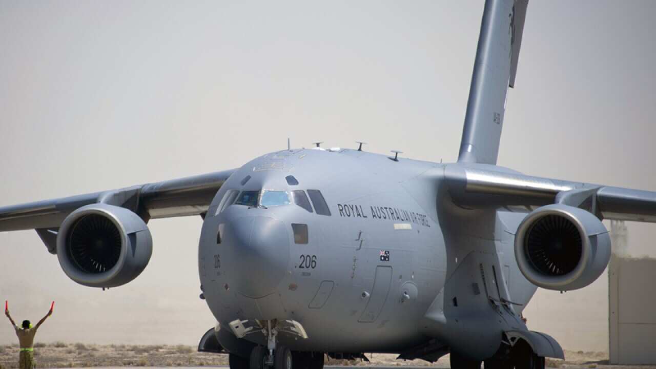 An RAAF C-17 Globemaster in the Middle East