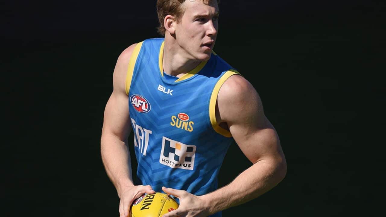 Tom Lynch looks on during the Gold Coast Suns training session