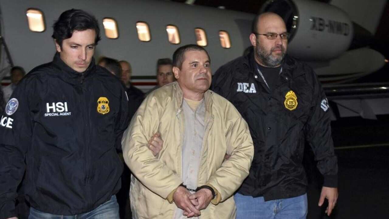 El Chapo arrives in the US under guard in January 2017