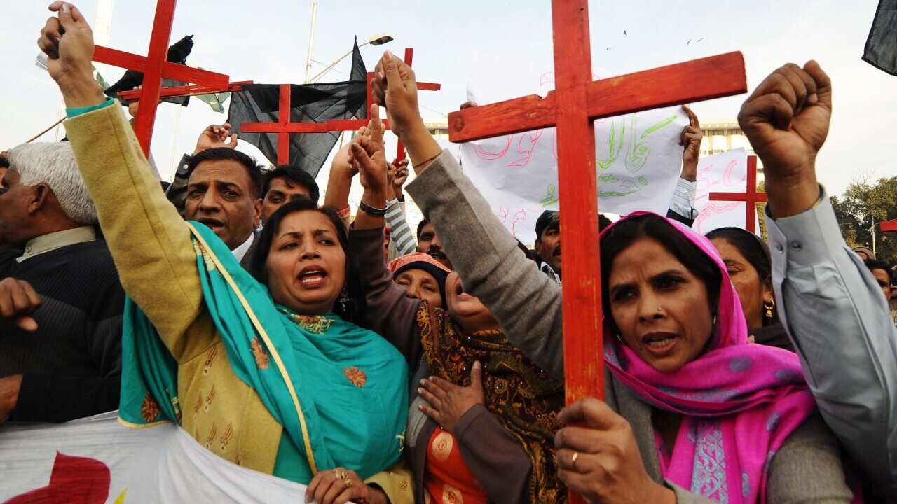 Members of the Pakistan Christian Democratic alliance protest in support of Asia Bibi in 2010.