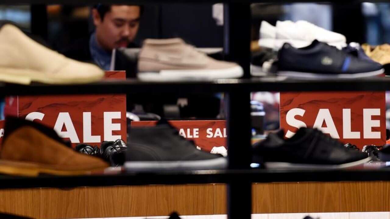 Sneakers are seen inside a Hype DC footwear store in Melbourne.