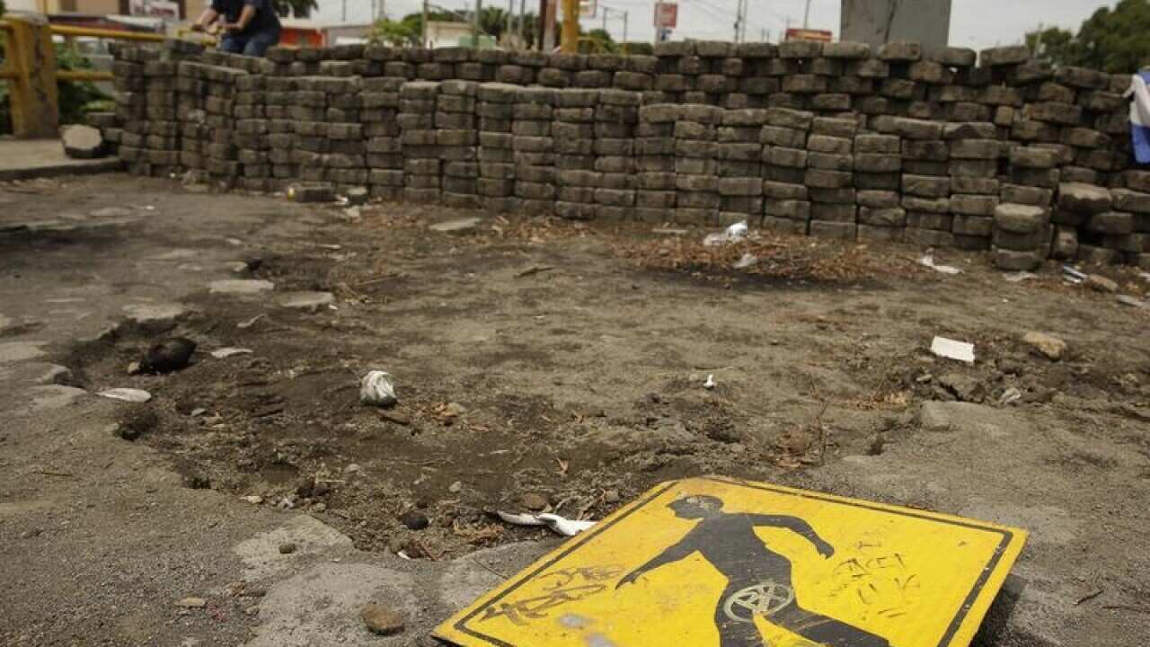 View of a barricade, in Managua, Nicaragua,