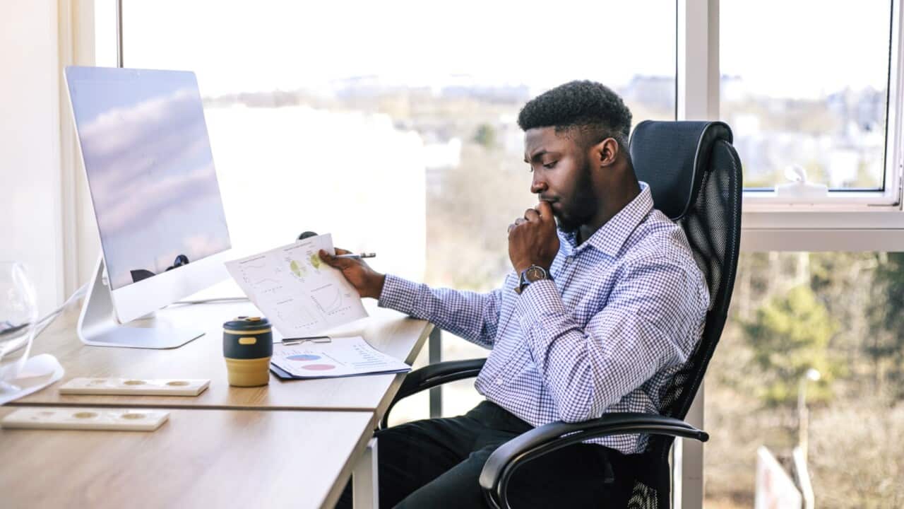 Businessman working on computer in his office