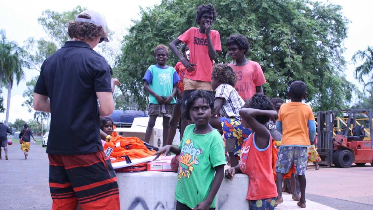 Children from Goulburn at the Darwin emergency cyclone shelter